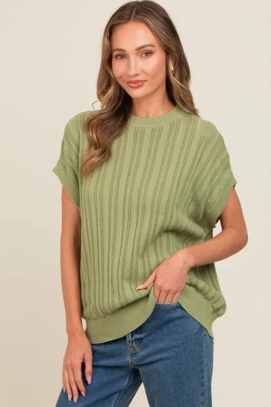 Light Green Crochet Knit Short Sleeve Sweater Top sold by Pinkblush