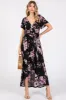 Black Floral Print Wrap Front V-Neck Hi-Low Midi Dress sold by Pinkblush