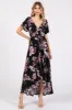 Black Floral Print Wrap Front V-Neck Hi-Low Midi Dress sold by Pinkblush