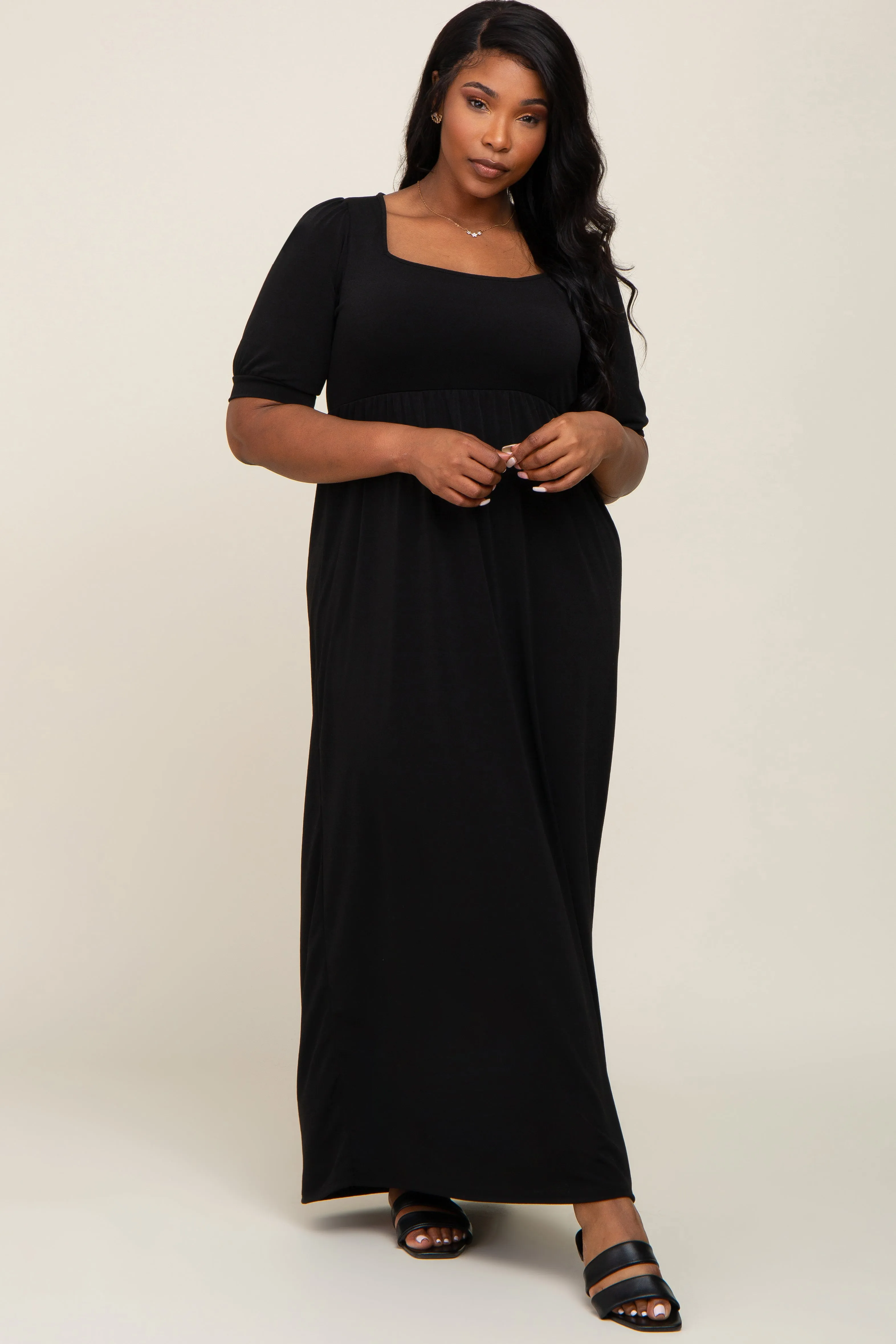 Black Puff Sleeve Maxi Plus Dress sold by Pinkblush product image thumbnail 4