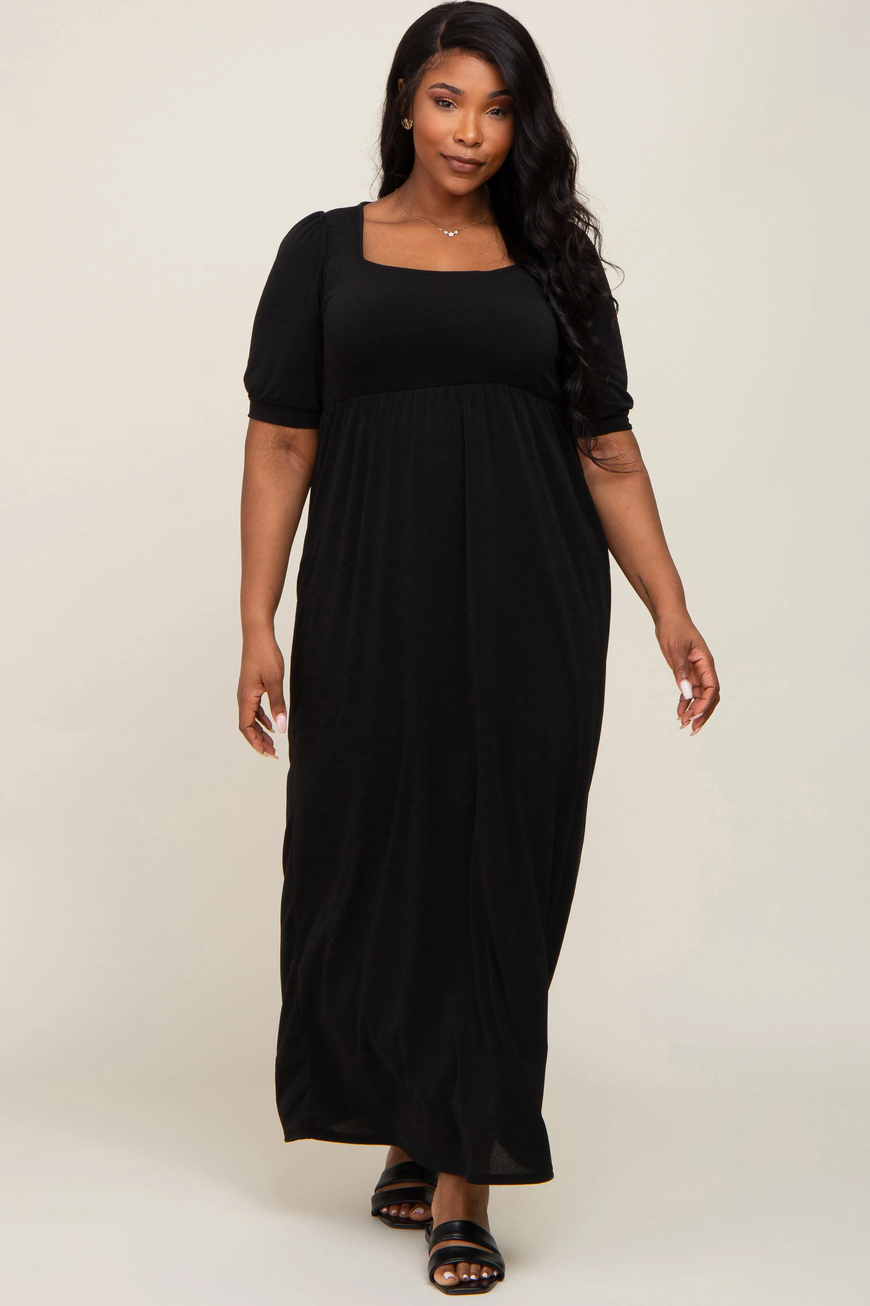Black Puff Sleeve Maxi Plus Dress sold by Pinkblush