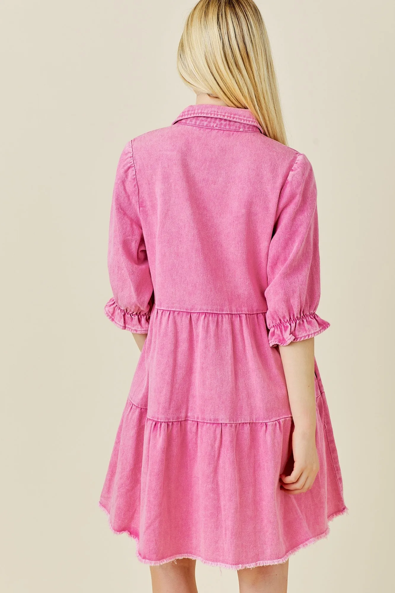 Pink Denim Tiered Button Down Dress sold by Pinkblush product image thumbnail 3