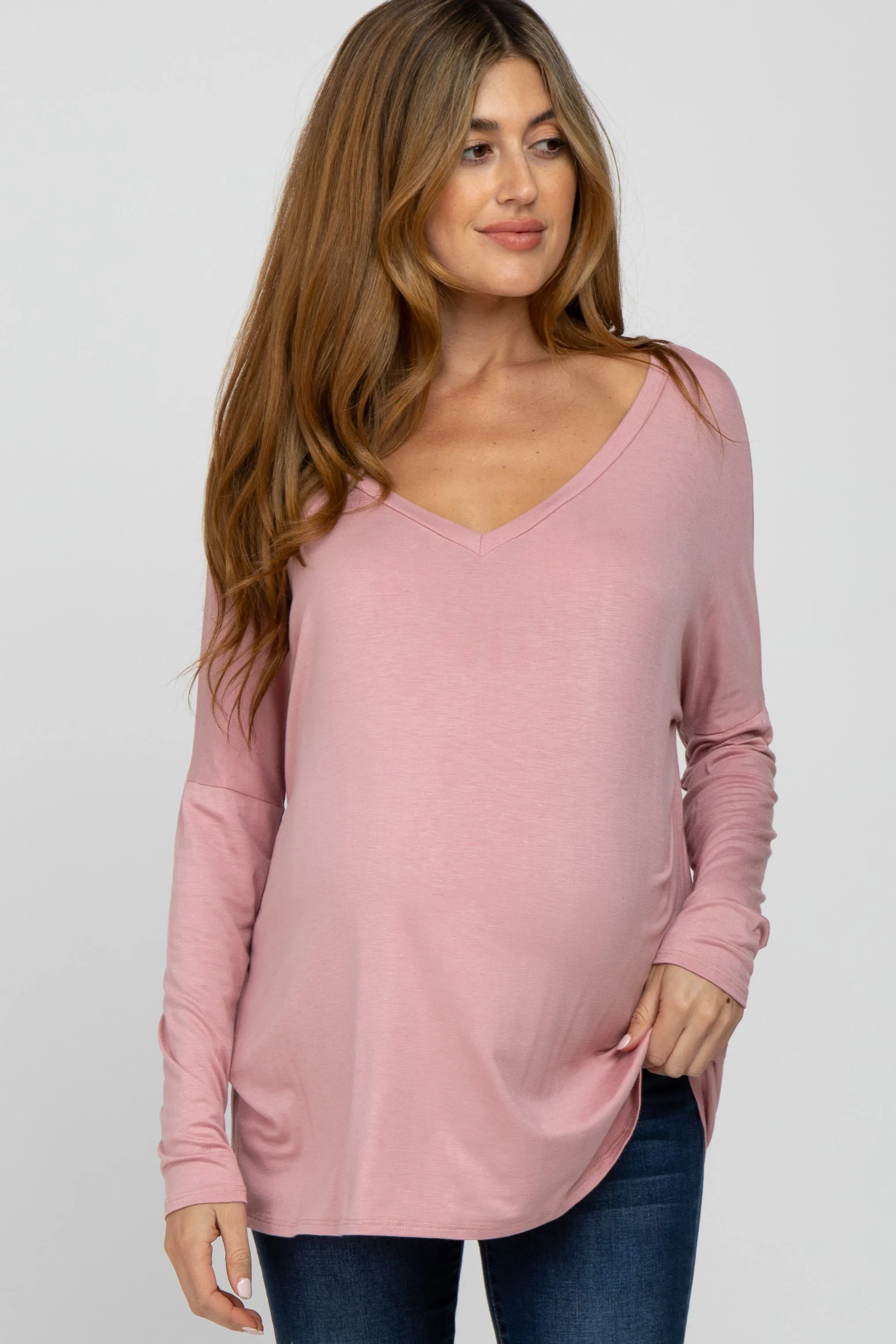 Light Pink V-Neck Maternity Top sold by Pinkblush