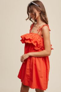 Blood Orange Tiered Ruffle Tie Straps Poplin Dress sold by Pinkblush