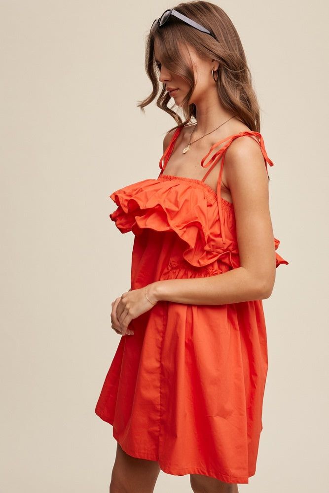 Blood Orange Tiered Ruffle Tie Straps Poplin Dress sold by Pinkblush product image thumbnail 3