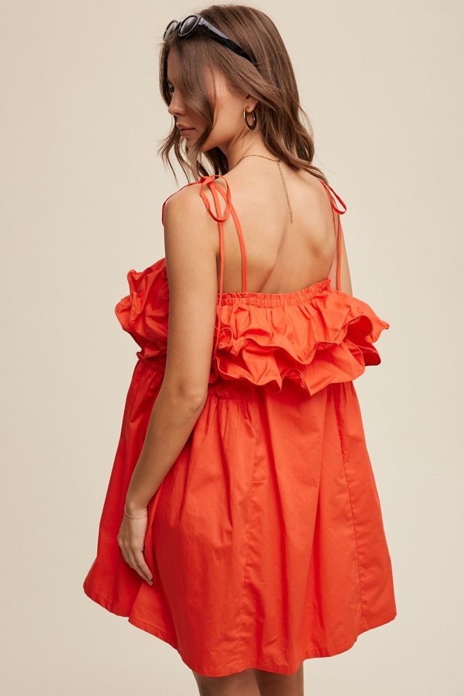 Blood Orange Tiered Ruffle Tie Straps Poplin Dress sold by Pinkblush product image thumbnail 4