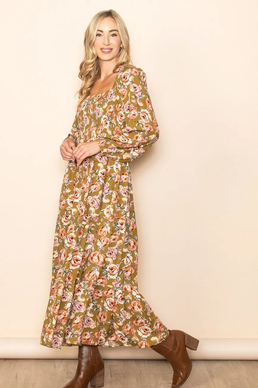 Olive Floral Long Sleeve Maxi Dress sold by Pinkblush product image thumbnail 2
