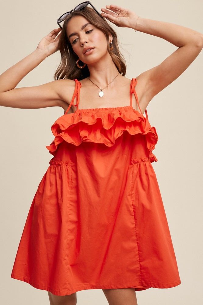 Blood Orange Tiered Ruffle Tie Straps Poplin Dress sold by Pinkblush product image thumbnail 2