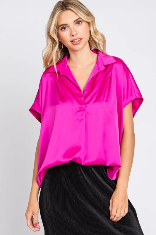 Magenta Satin Collared Top sold by Pinkblush