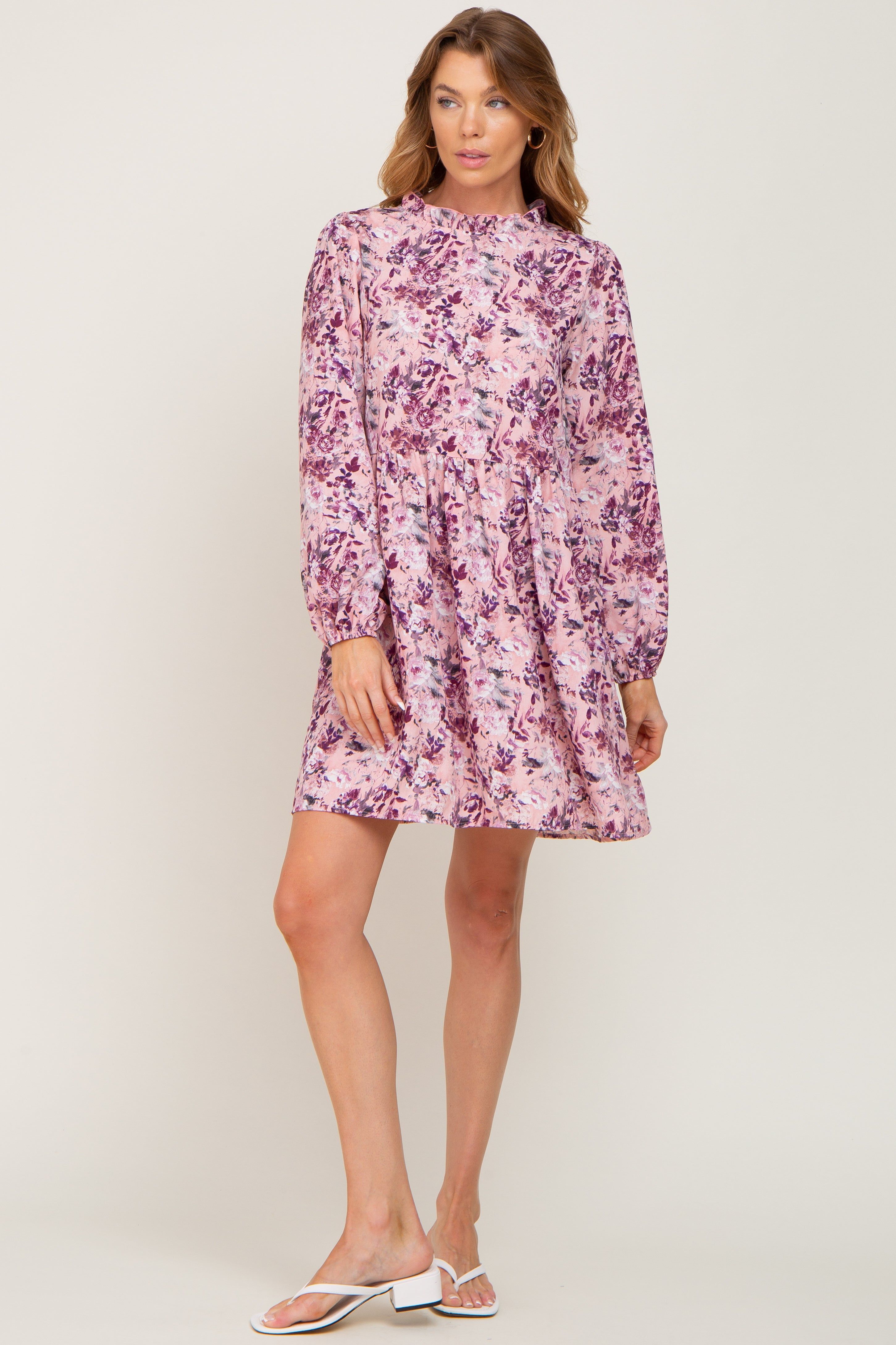 Pink Floral Ruffle Mock Neck Dress sold by Pinkblush product image thumbnail 5