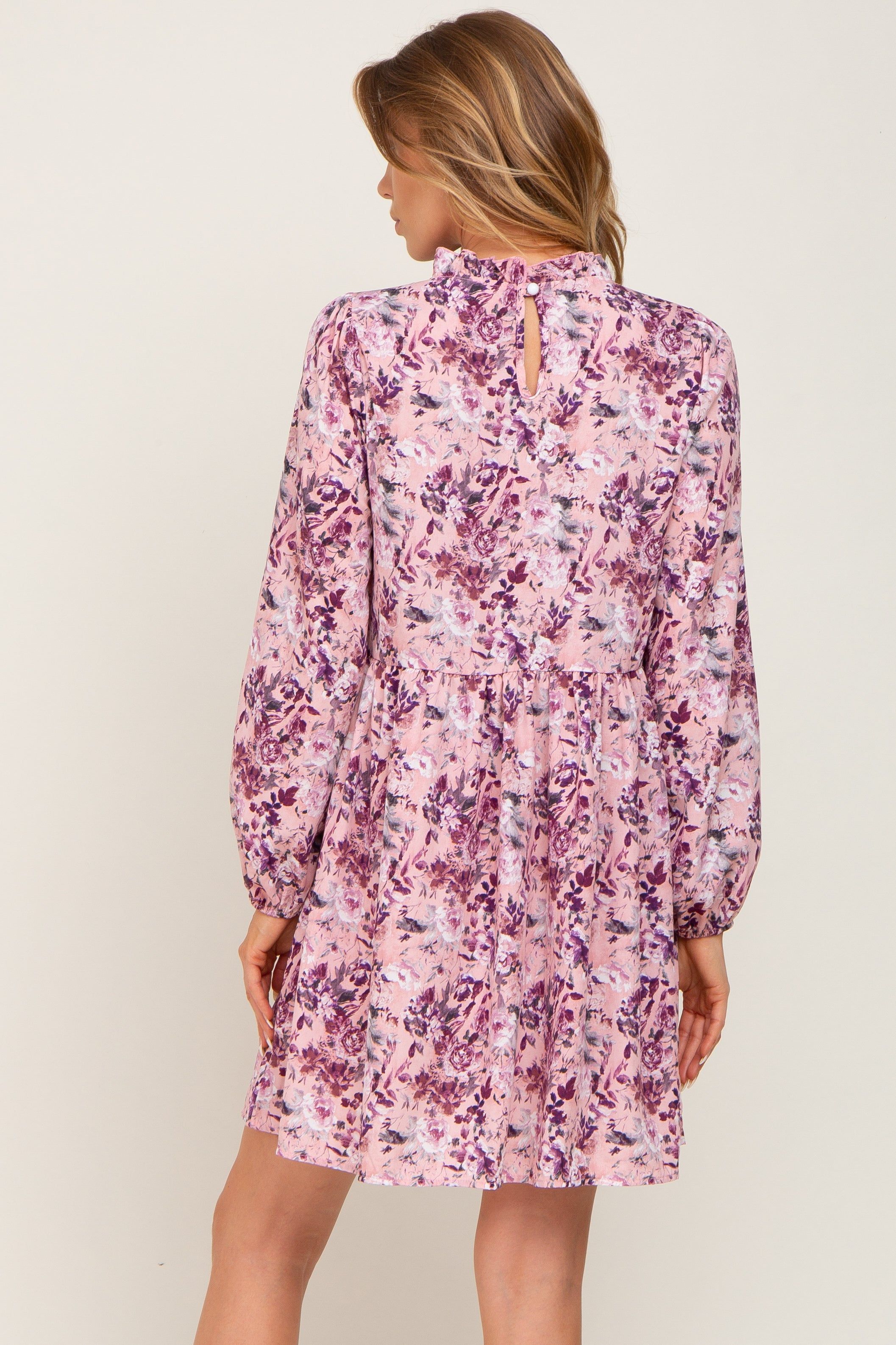 Pink Floral Ruffle Mock Neck Dress sold by Pinkblush product image thumbnail 3