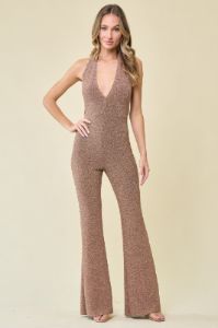 Gold Halter Neck Jumpsuit sold by Pinkblush