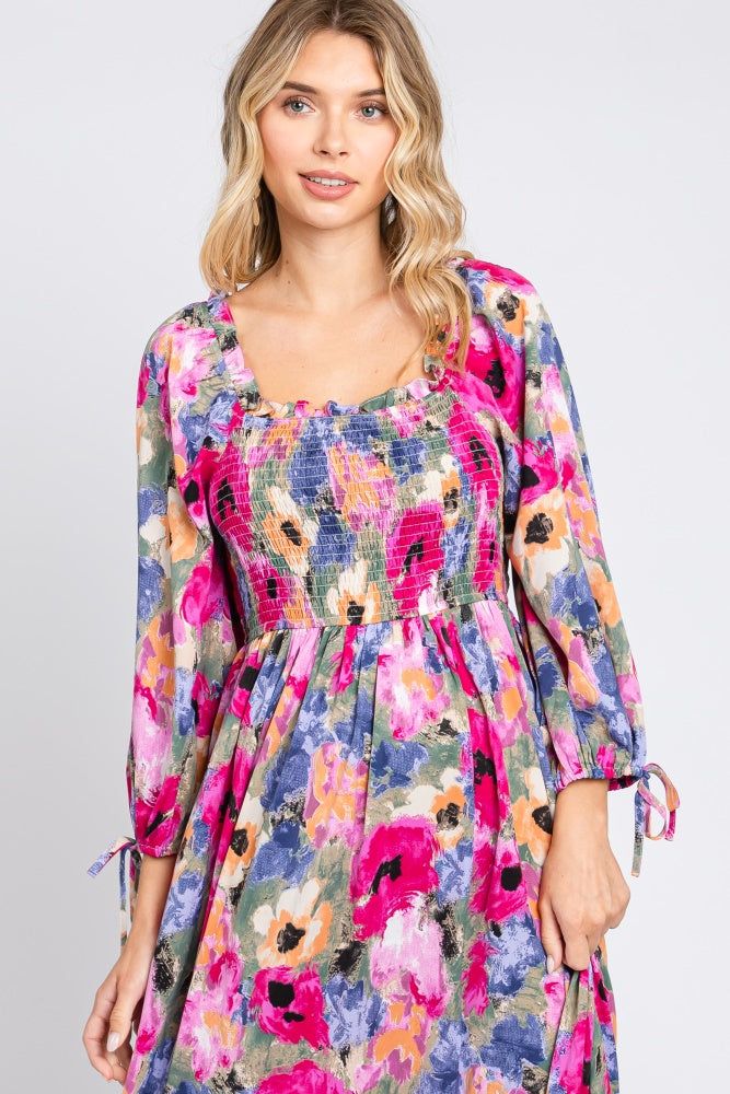 Lavender Floral Smocked Square Neck Midi Dress sold by Pinkblush product image thumbnail 4