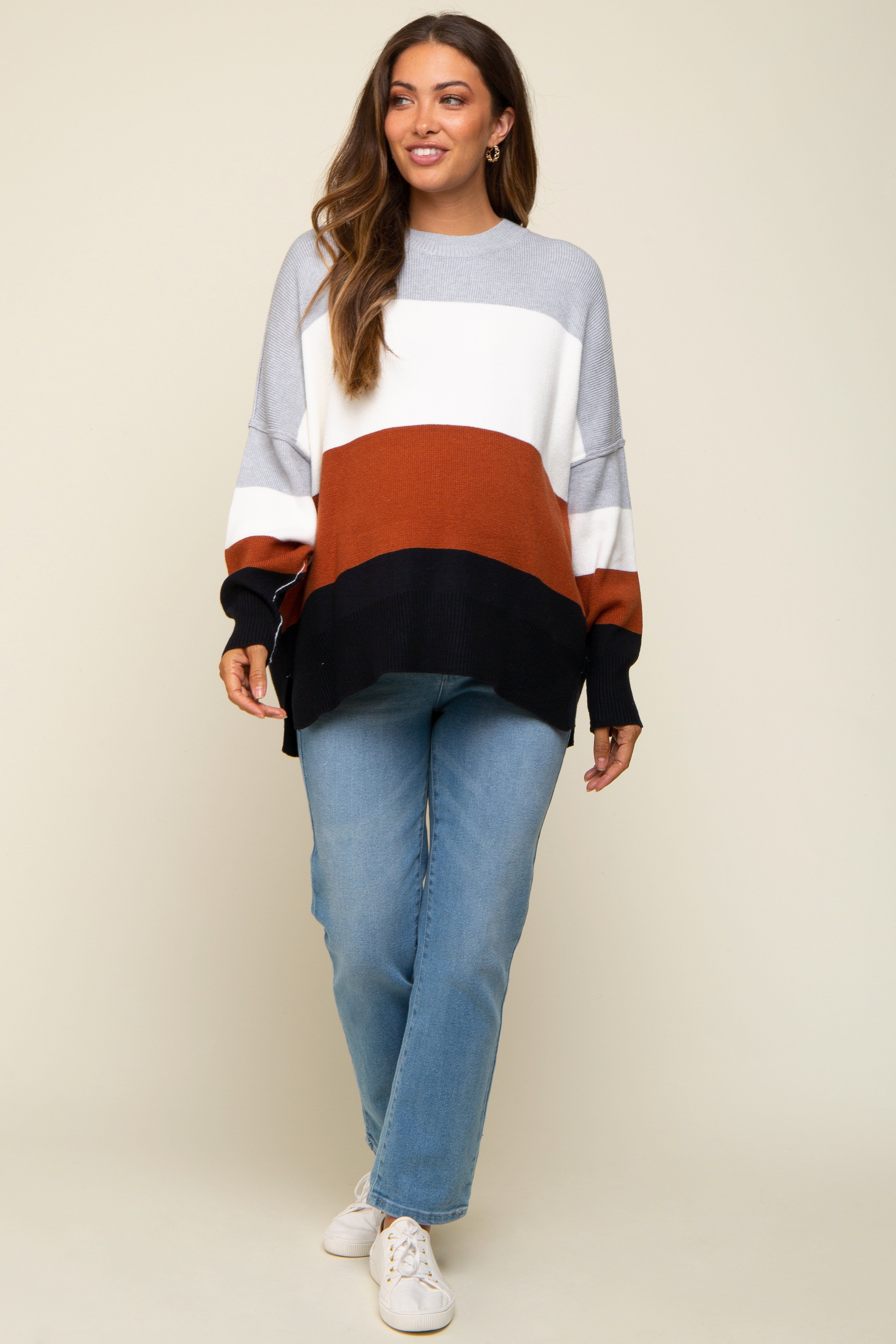 Black Colorblock Stripe Maternity Sweater sold by Pinkblush product image thumbnail 4