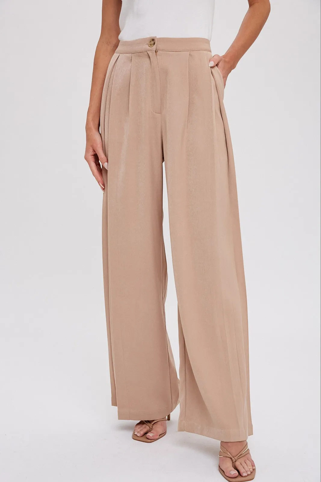 Taupe Pintuck Wide Leg Pants sold by Pinkblush product image thumbnail 4