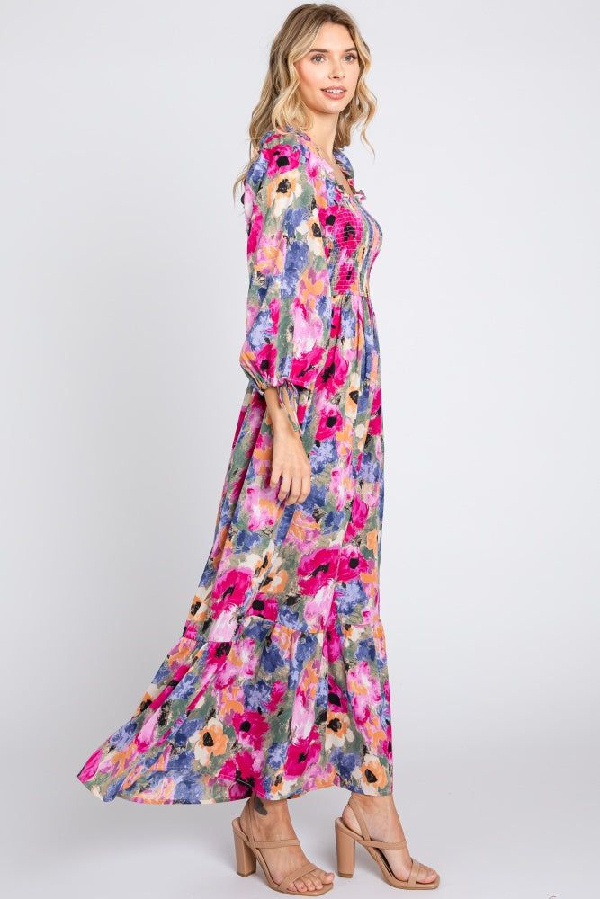 Lavender Floral Smocked Square Neck Midi Dress sold by Pinkblush product image thumbnail 2