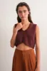 Brown V-Neck Sleeveless Cropped Knit Top sold by Pinkblush