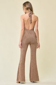Gold Halter Neck Jumpsuit sold by Pinkblush