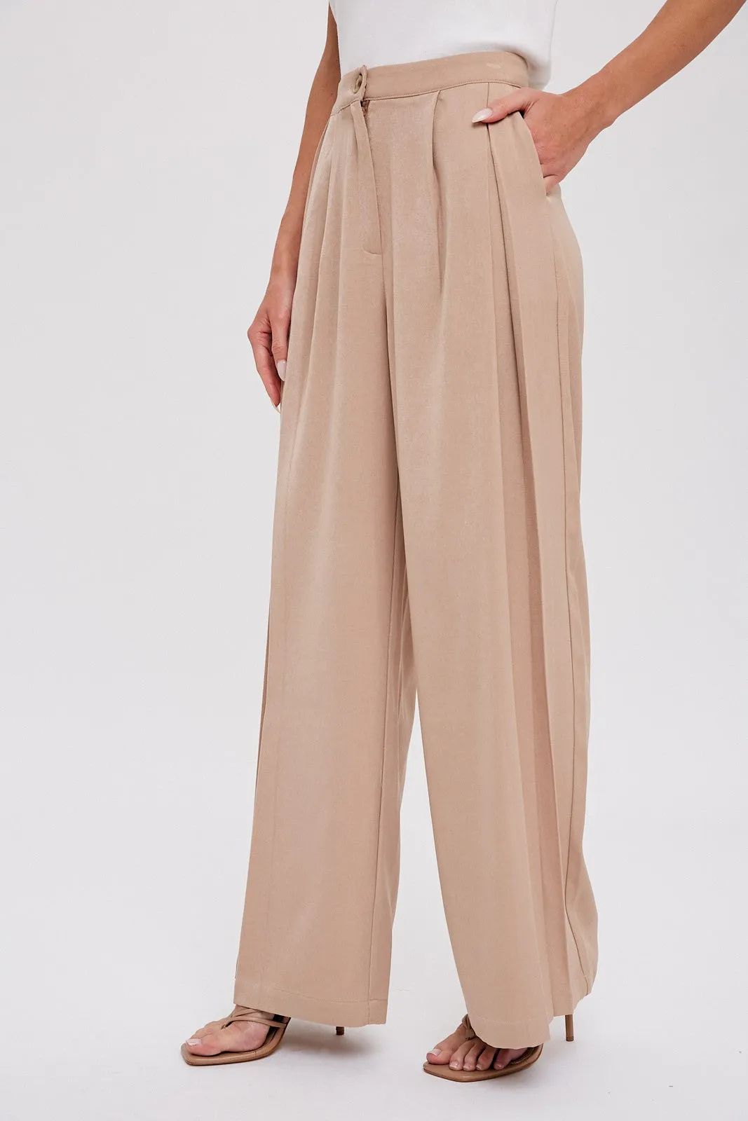 Taupe Pintuck Wide Leg Pants sold by Pinkblush product image thumbnail 5