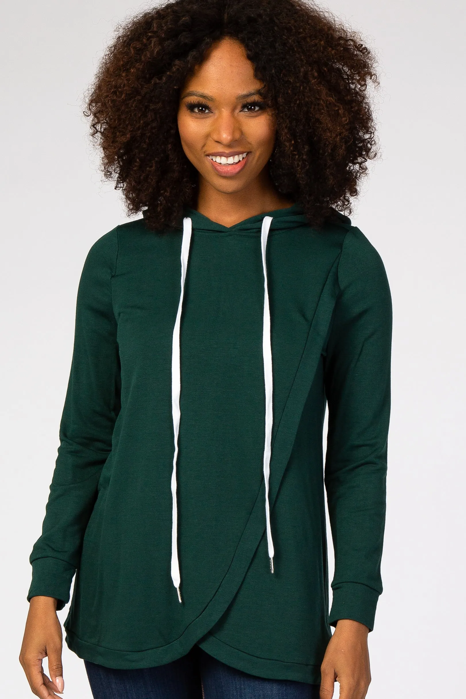 Forest Green Layered Front Nursing Fleece Hoodie sold by Pinkblush