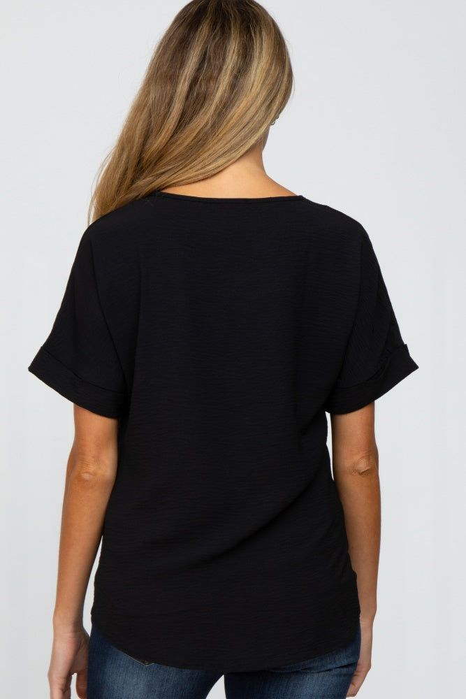 Black Rolled Cuff Short Sleeve Maternity Blouse sold by Pinkblush product image thumbnail 3