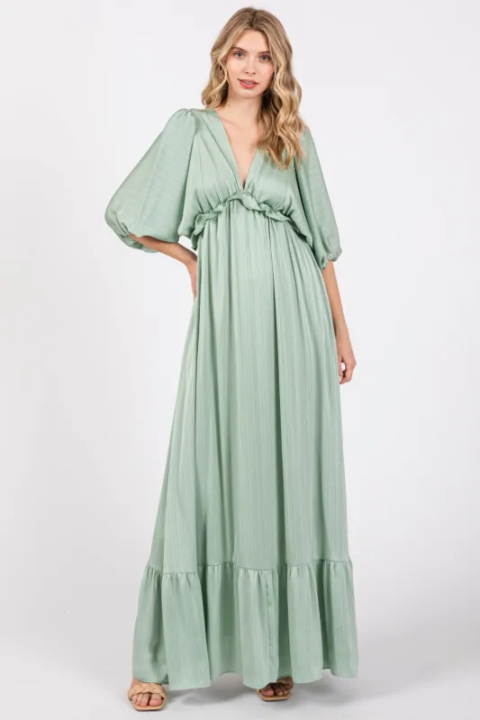 Mint Striped Ruffle Accent Maxi Dress sold by Pinkblush