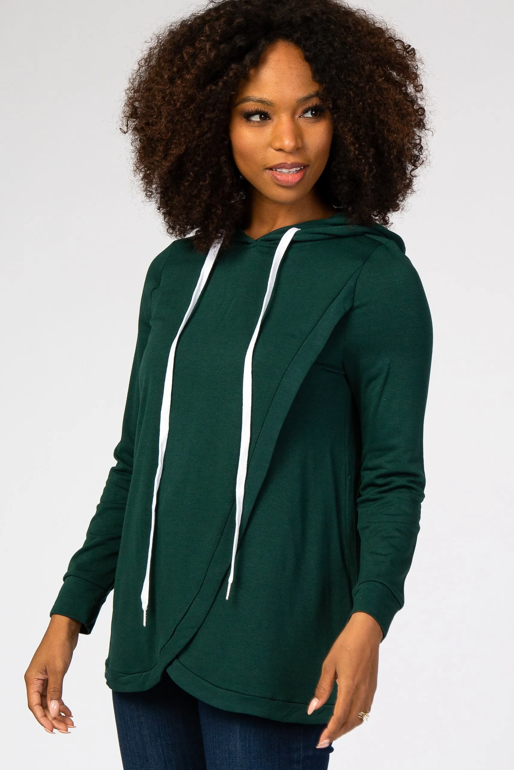 Forest Green Layered Front Nursing Fleece Hoodie sold by Pinkblush product image thumbnail 2