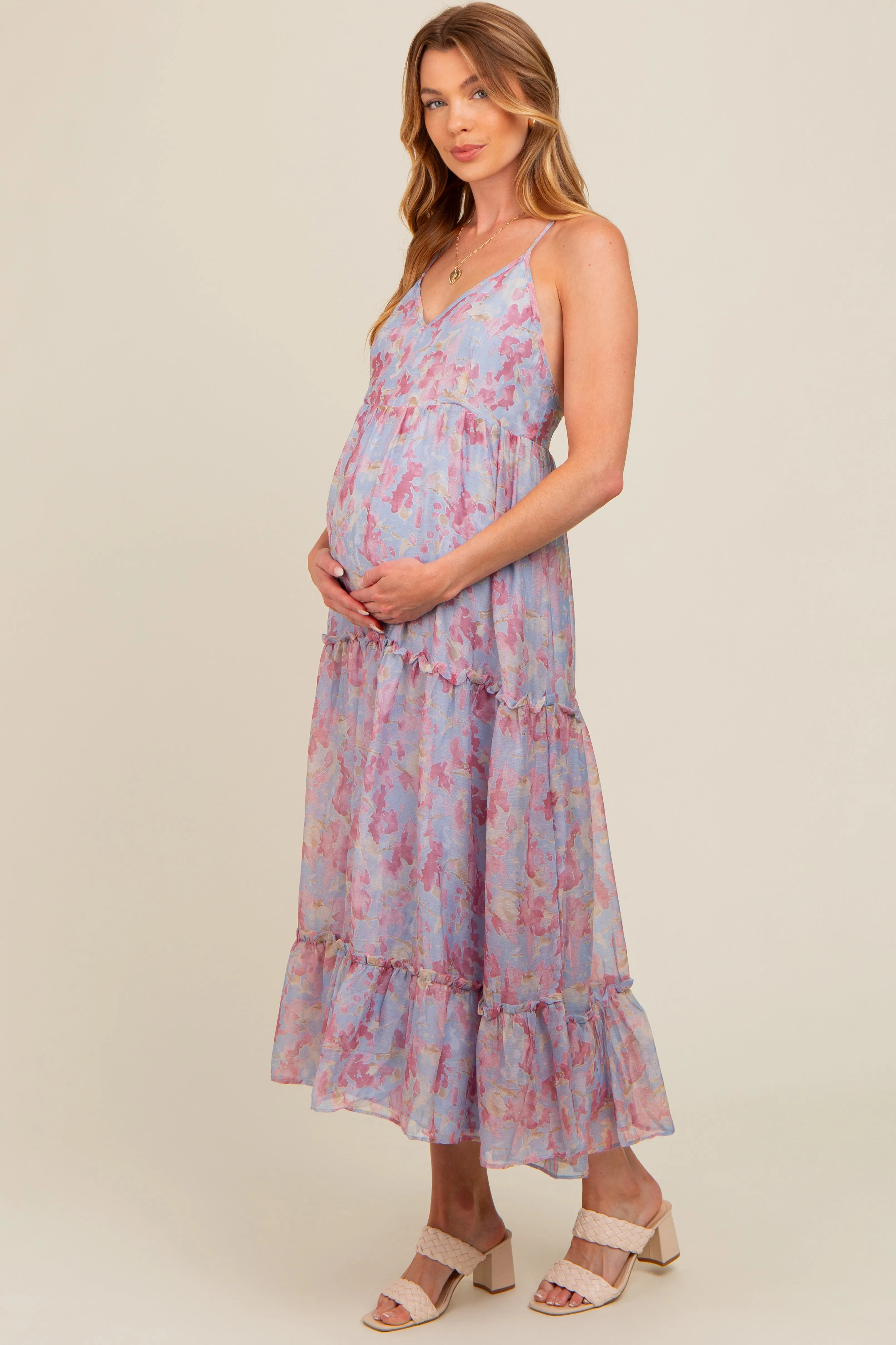 Periwinkle Abstract Floral Crisscross Back Maternity Maxi Dress sold by Pinkblush product image thumbnail 4