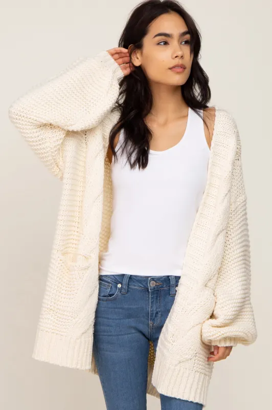 Cream Cable Knit Front Pocket Cardigan sold by Pinkblush