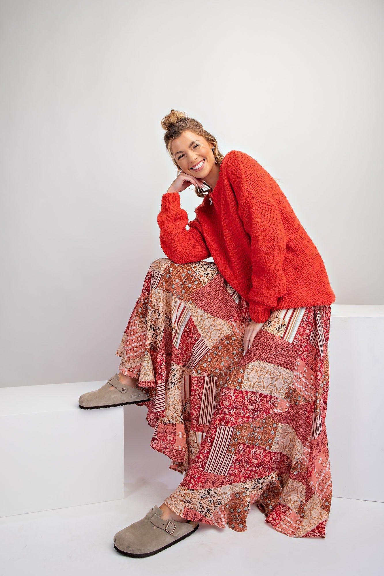 Crimson Printed Maxi Woven Skirt sold by Pinkblush