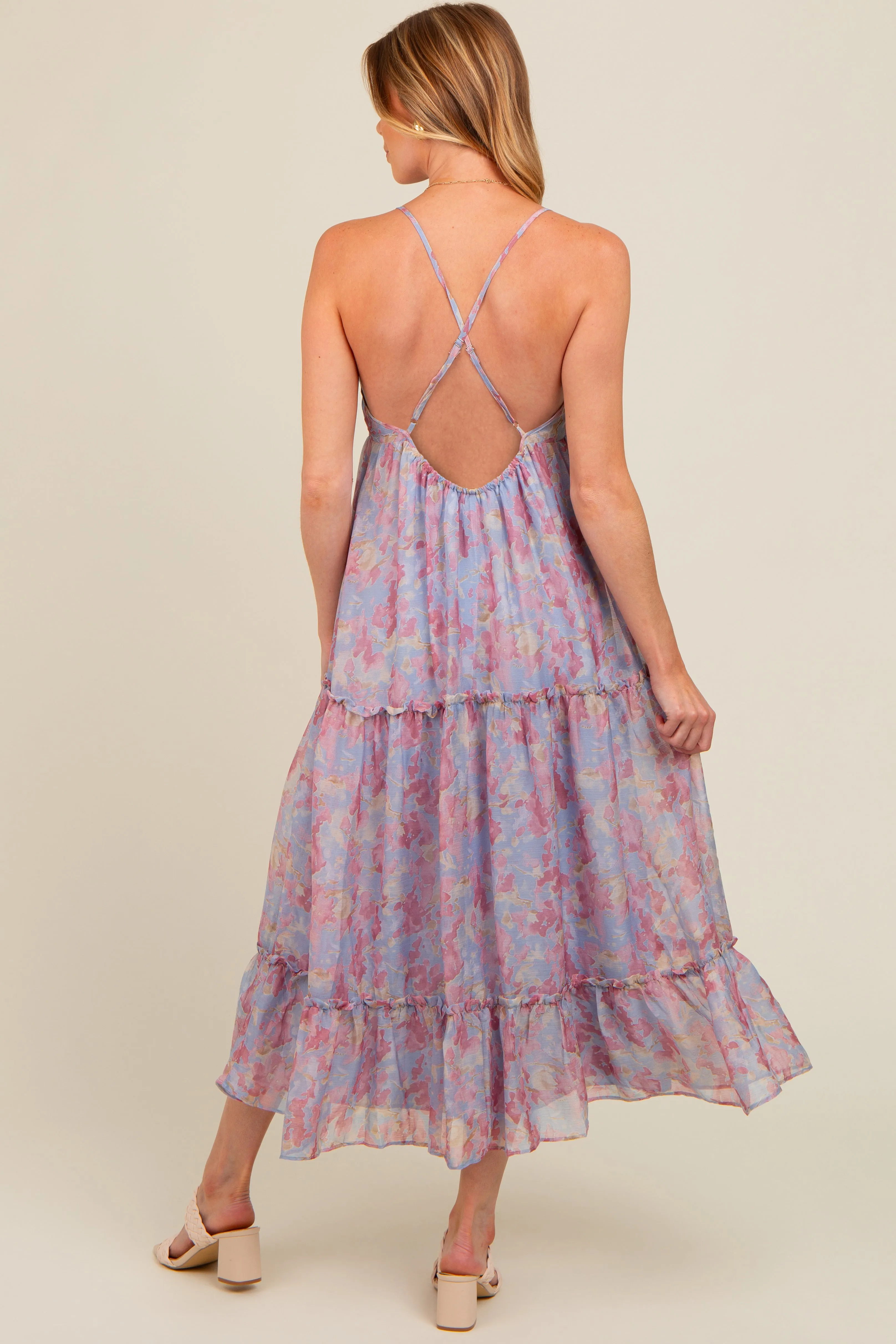 Periwinkle Abstract Floral Crisscross Back Maternity Maxi Dress sold by Pinkblush product image thumbnail 5