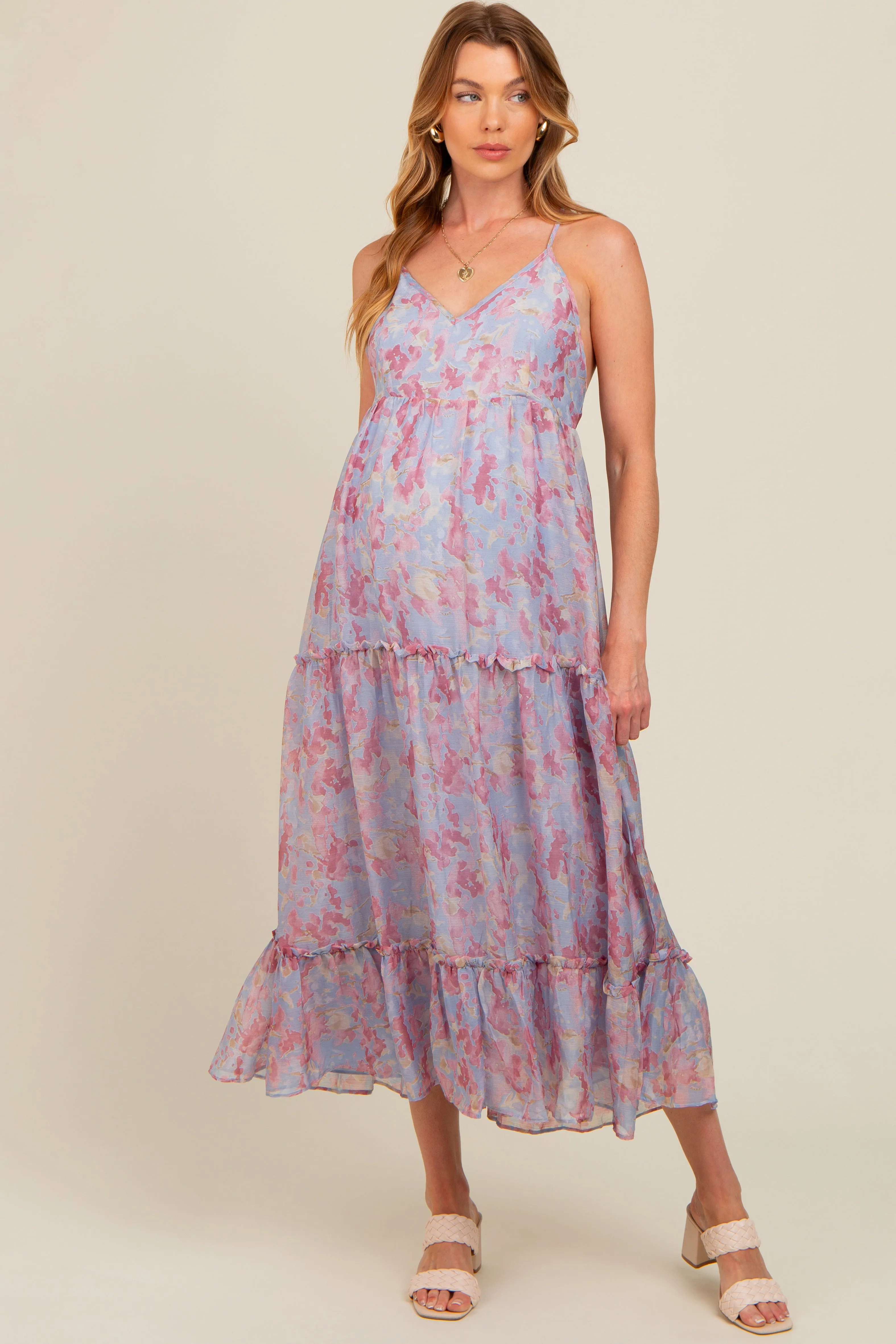Periwinkle Abstract Floral Crisscross Back Maternity Maxi Dress sold by Pinkblush product image thumbnail 2