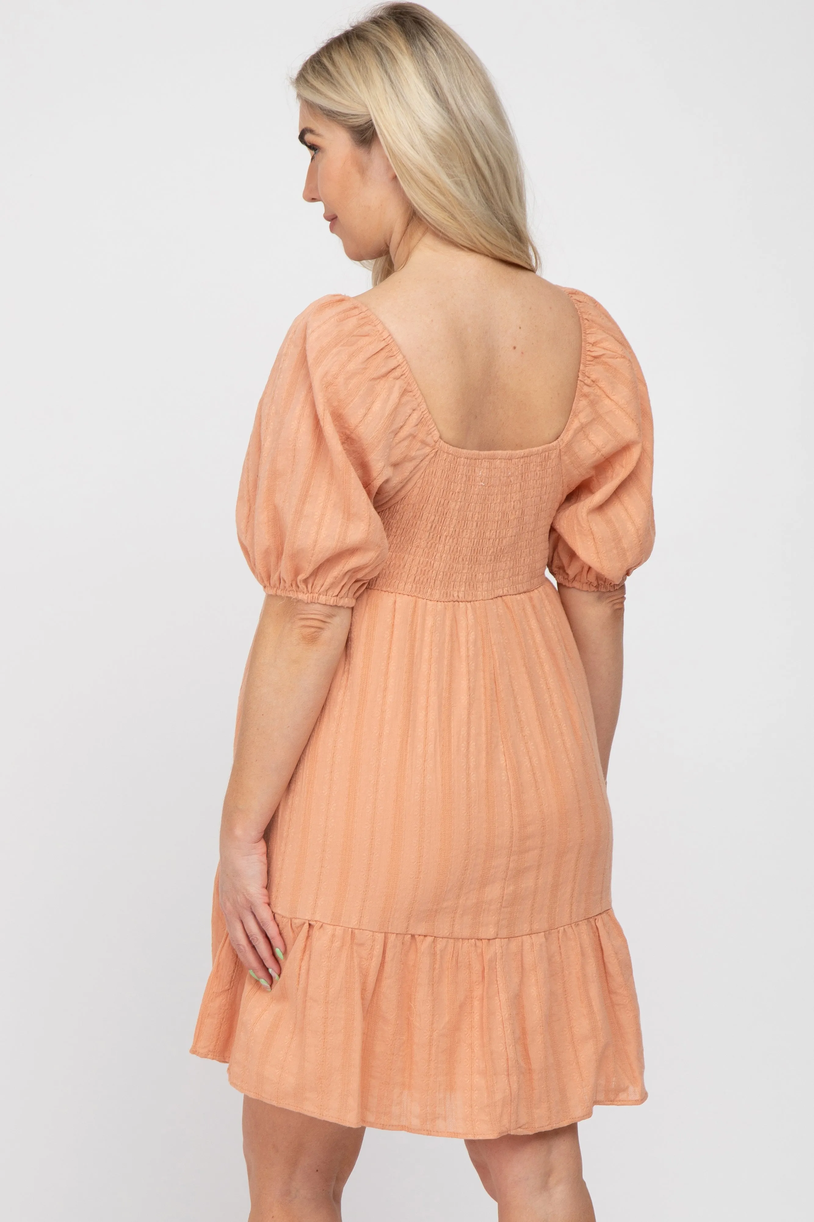 Peach Flower Embroidered Sweetheart Neck Bubble Sleeve Maternity Dress sold by Pinkblush product image thumbnail 3