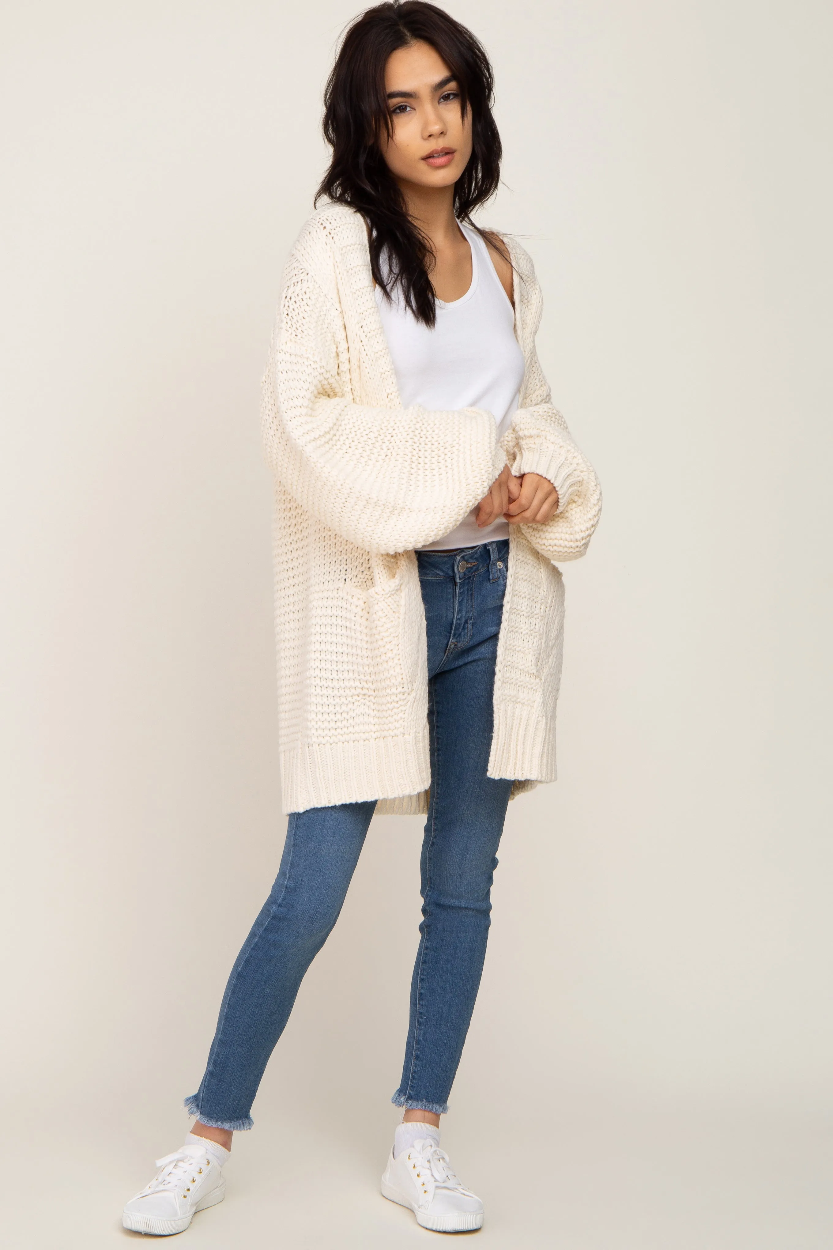 Cream Cable Knit Front Pocket Cardigan sold by Pinkblush product image thumbnail 4