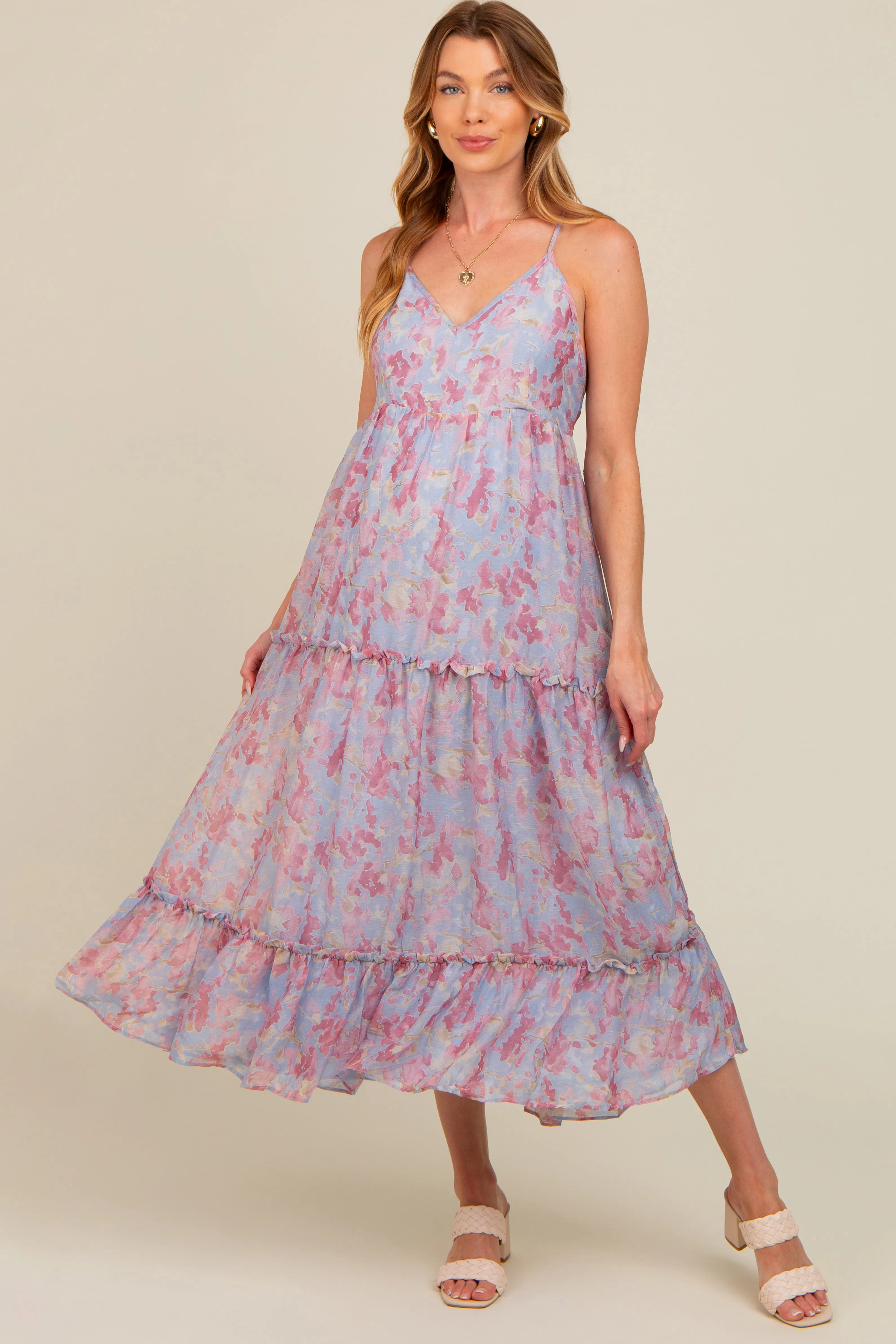 Periwinkle Abstract Floral Crisscross Back Maternity Maxi Dress sold by Pinkblush product image thumbnail 3