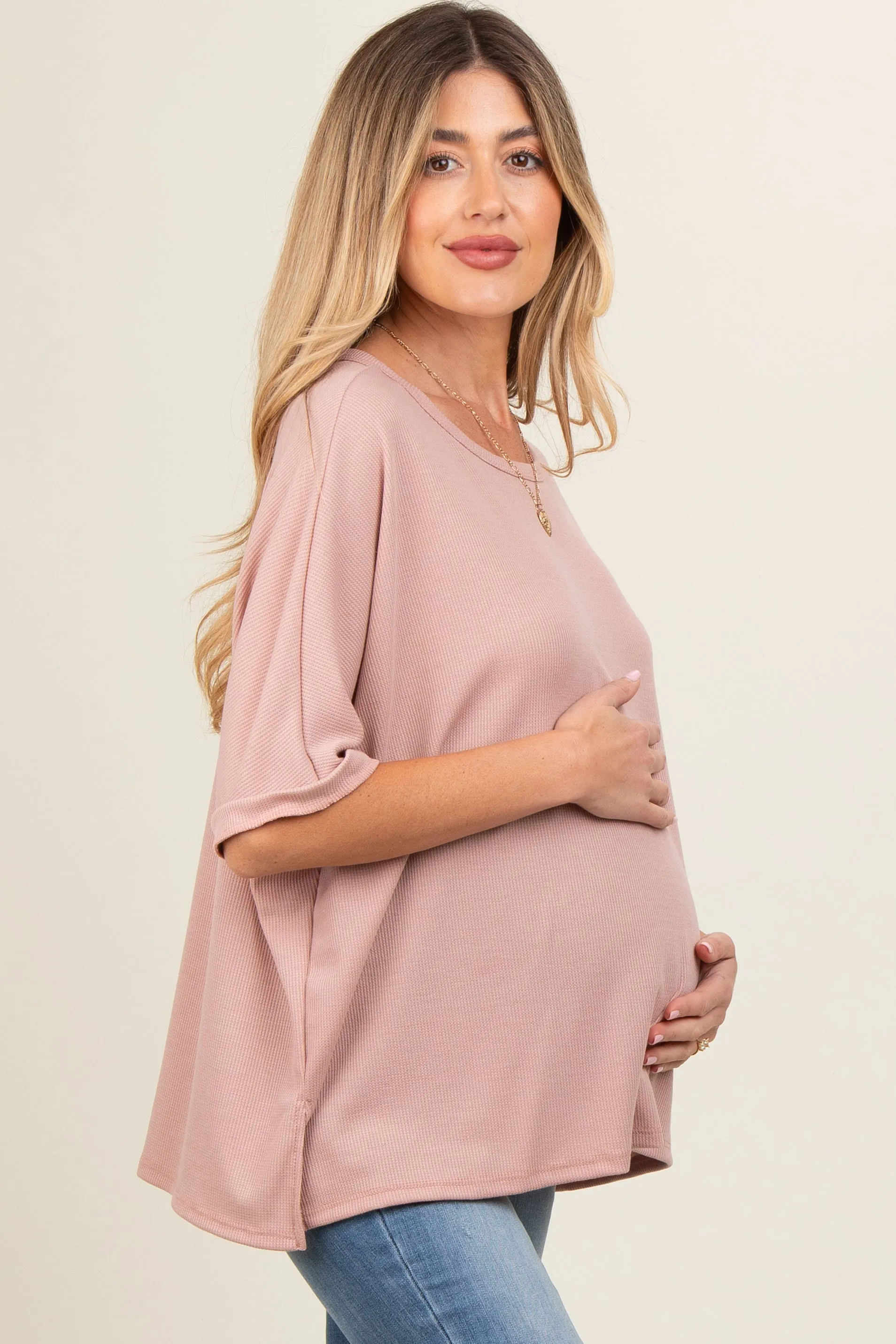 Mauve Waffle Knit Dolman Maternity Top sold by Pinkblush product image thumbnail 3