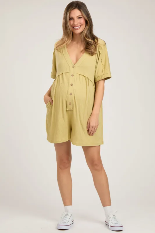 Light Olive Button Down Maternity Romper sold by Pinkblush