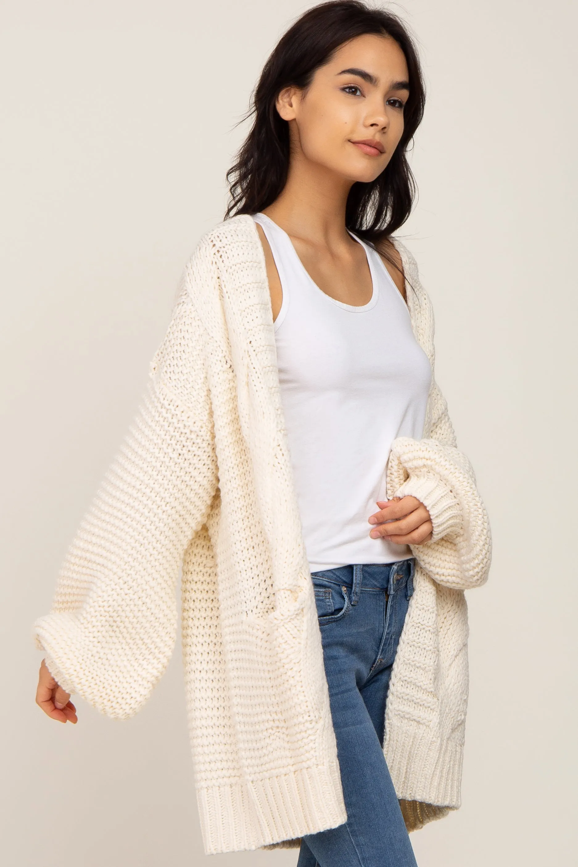 Cream Cable Knit Front Pocket Cardigan sold by Pinkblush product image thumbnail 2