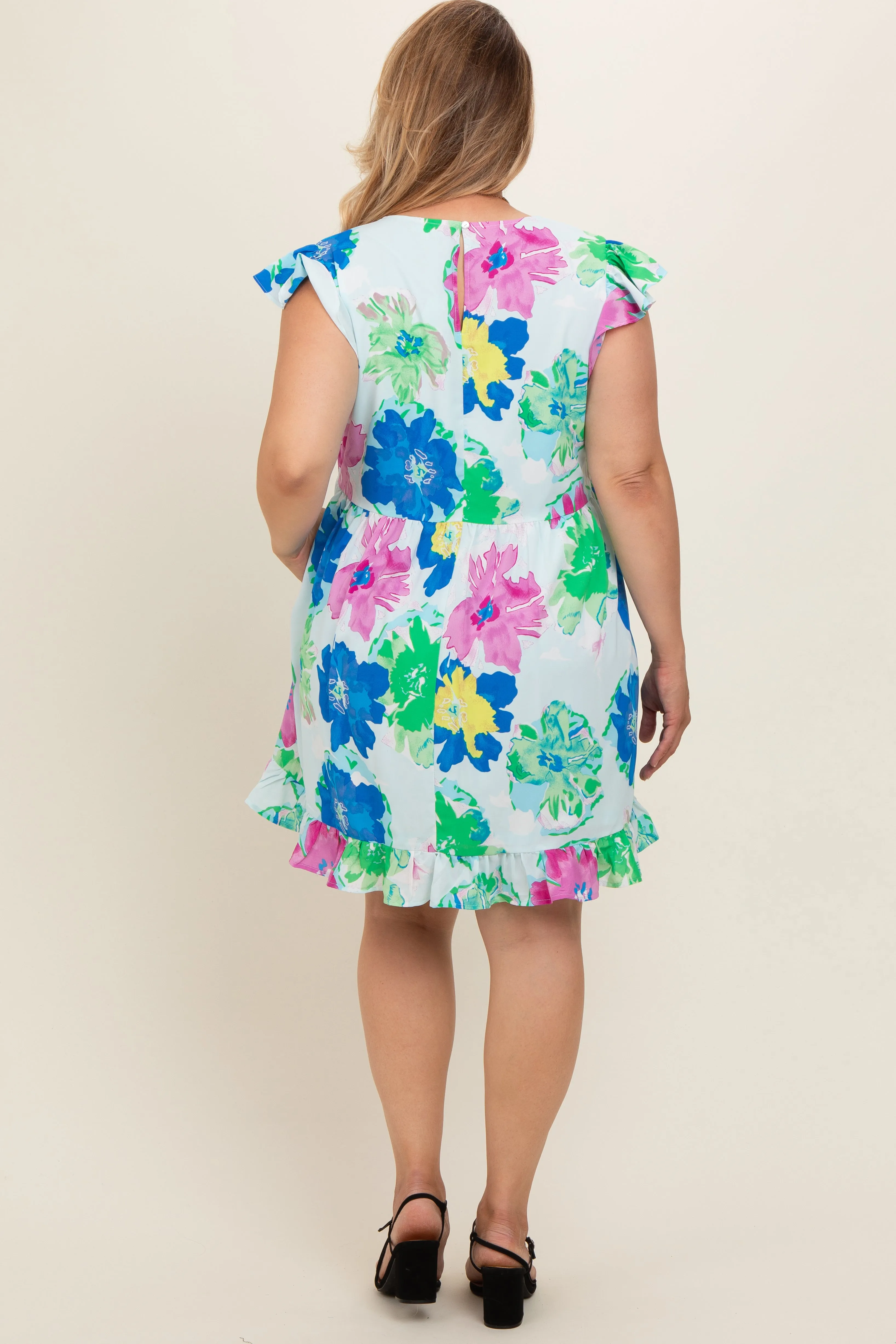 Light Blue Floral Ruffle Accent Maternity Plus Dress sold by Pinkblush product image thumbnail 5