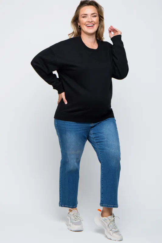 Black Soft Knit Fleece Lined Maternity Plus Sweatshirt sold by Pinkblush