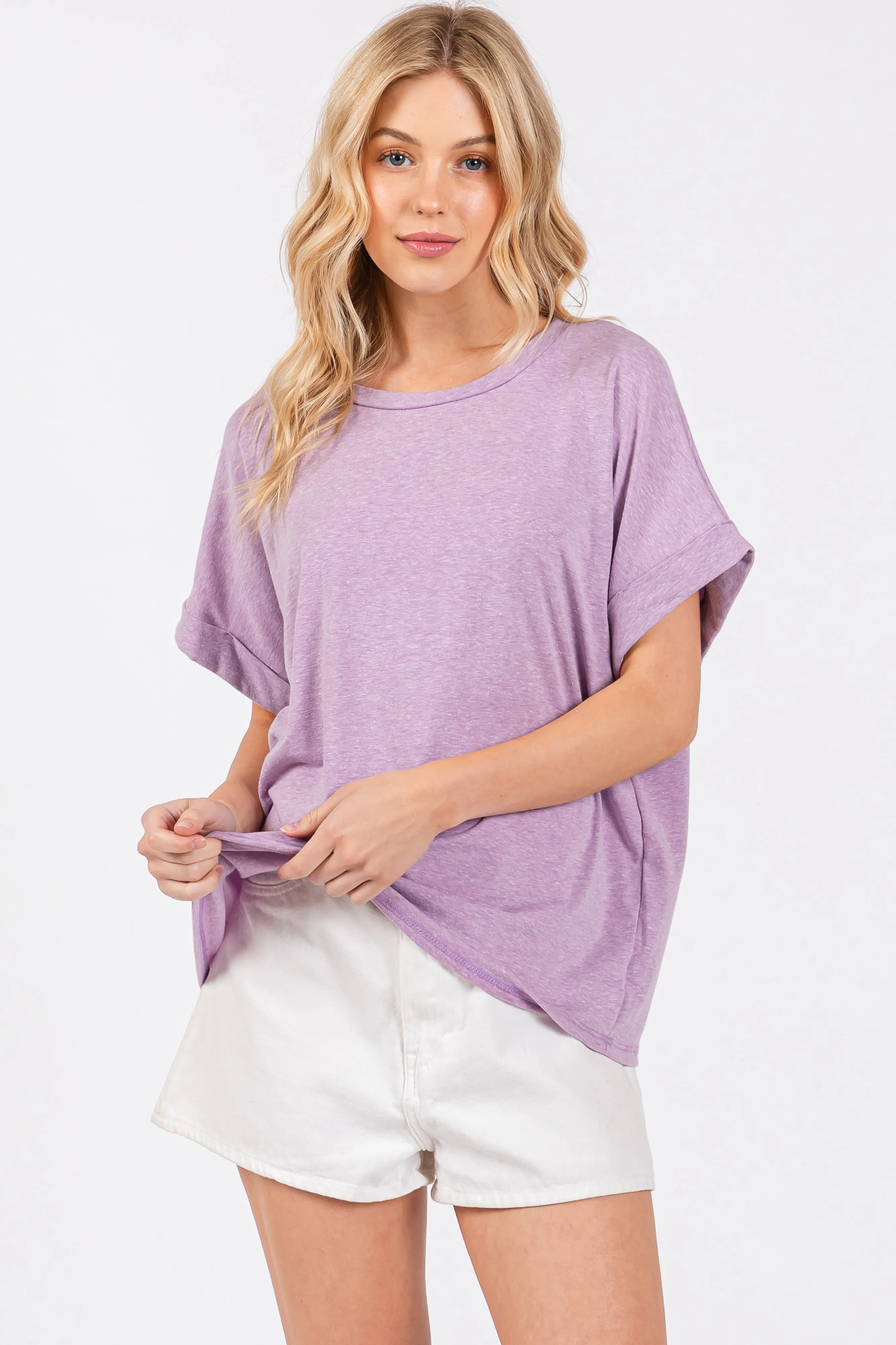 Lavender Cuff Short Sleeve Top sold by Pinkblush
