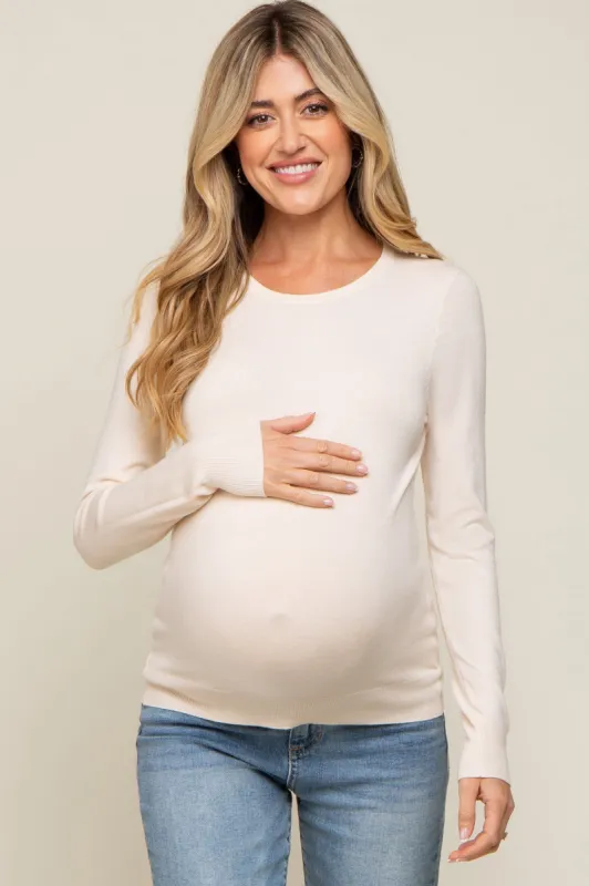 Ivory Knit Long Sleeve Maternity Top sold by Pinkblush