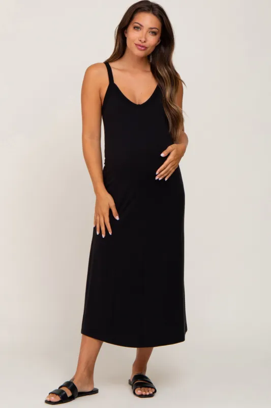 Black Scoop Neck Maternity Midi Dress sold by Pinkblush