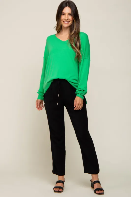 Green Knit V-Neck Long Sleeve Maternity Top sold by Pinkblush