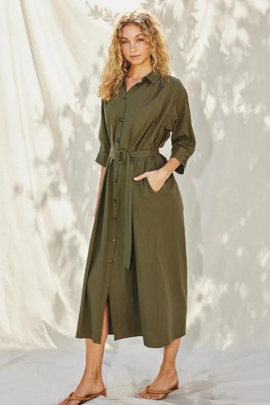 Washed Olive Buckle Detail Midi Dress made by Dress Forum