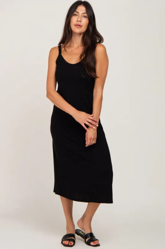 Black Scoop Neck Midi Dress sold by Pinkblush