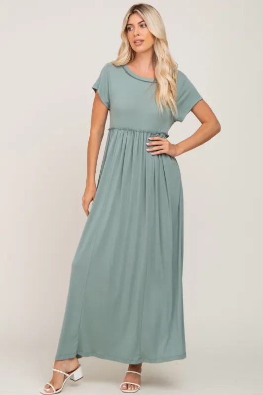 Sage Short Sleeve Babydoll Maxi Dress sold by Pinkblush