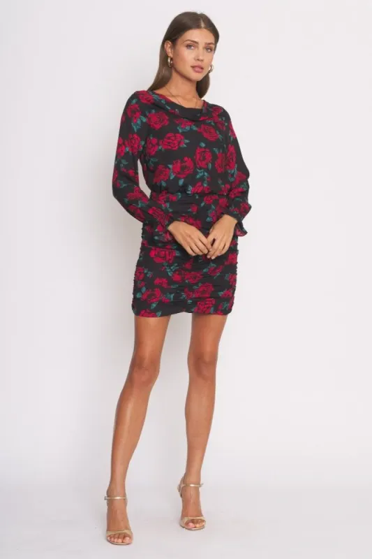 Black Floral Fitted Dress sold by Pinkblush