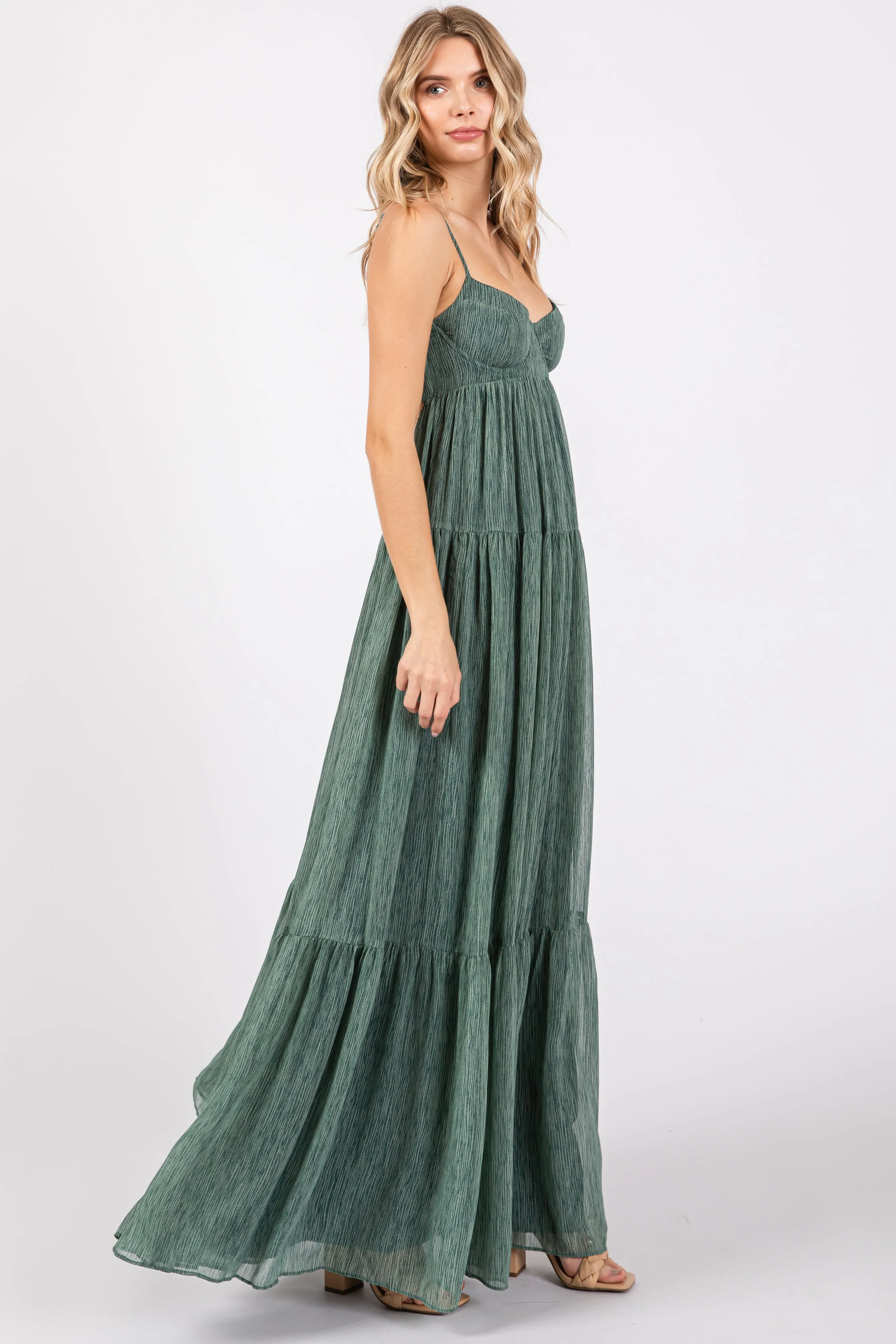Light Olive Printed Tiered Maxi Dress sold by Pinkblush product image thumbnail 2