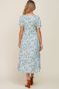 Mint Green Floral V-Neck Maternity Midi Dress sold by Pinkblush